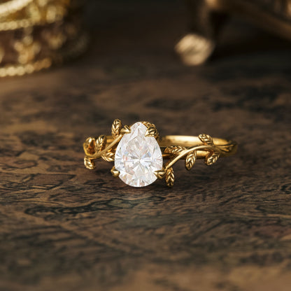 1.25 CT Carat Moissanite Diamond Pear Shape Vintage Engagement Ring