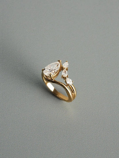 Helene- Pear Curved Unique Style Lab Grown Diamond Engagement Ring