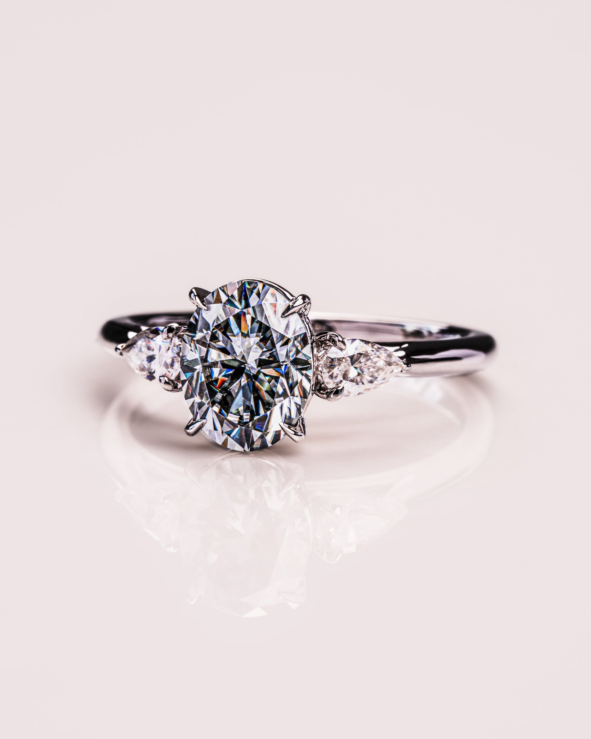 1.91 CT Oval Cut Three Stone Moissanite Engagement Ring - crownmoissanite