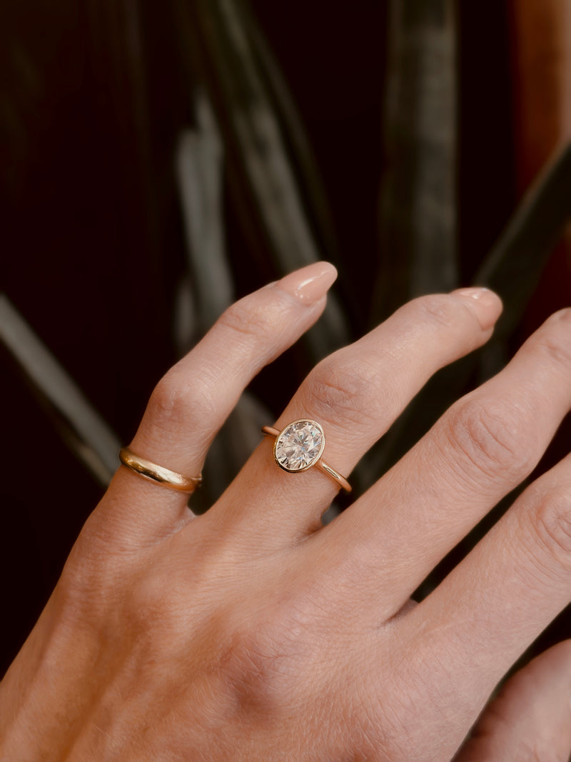 Bezel Ring with 2.0 CT Oval Cut Moissanite