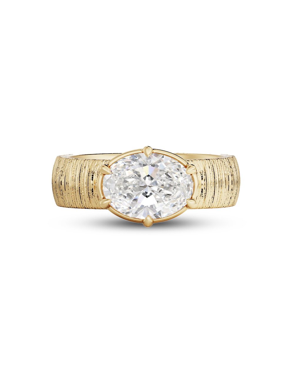 Sylvie- East West Oval Solitaire Texture Bold Signet Style Lab Grown Diamond Engagement Ring