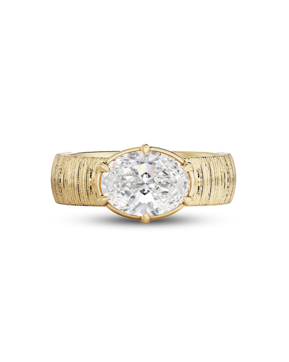 Sylvie- East West Oval Solitaire Texture Bold Signet Style Lab Grown Diamond Engagement Ring