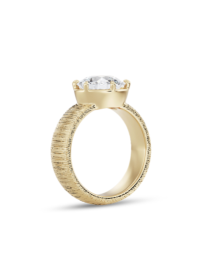 Sylvie- East West Oval Solitaire Texture Bold Signet Style Lab Grown Diamond Engagement Ring