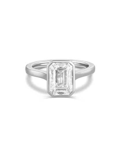 Severine- Emerald Bezel Solitaire Style Lab Grown Diamond Engagement Ring