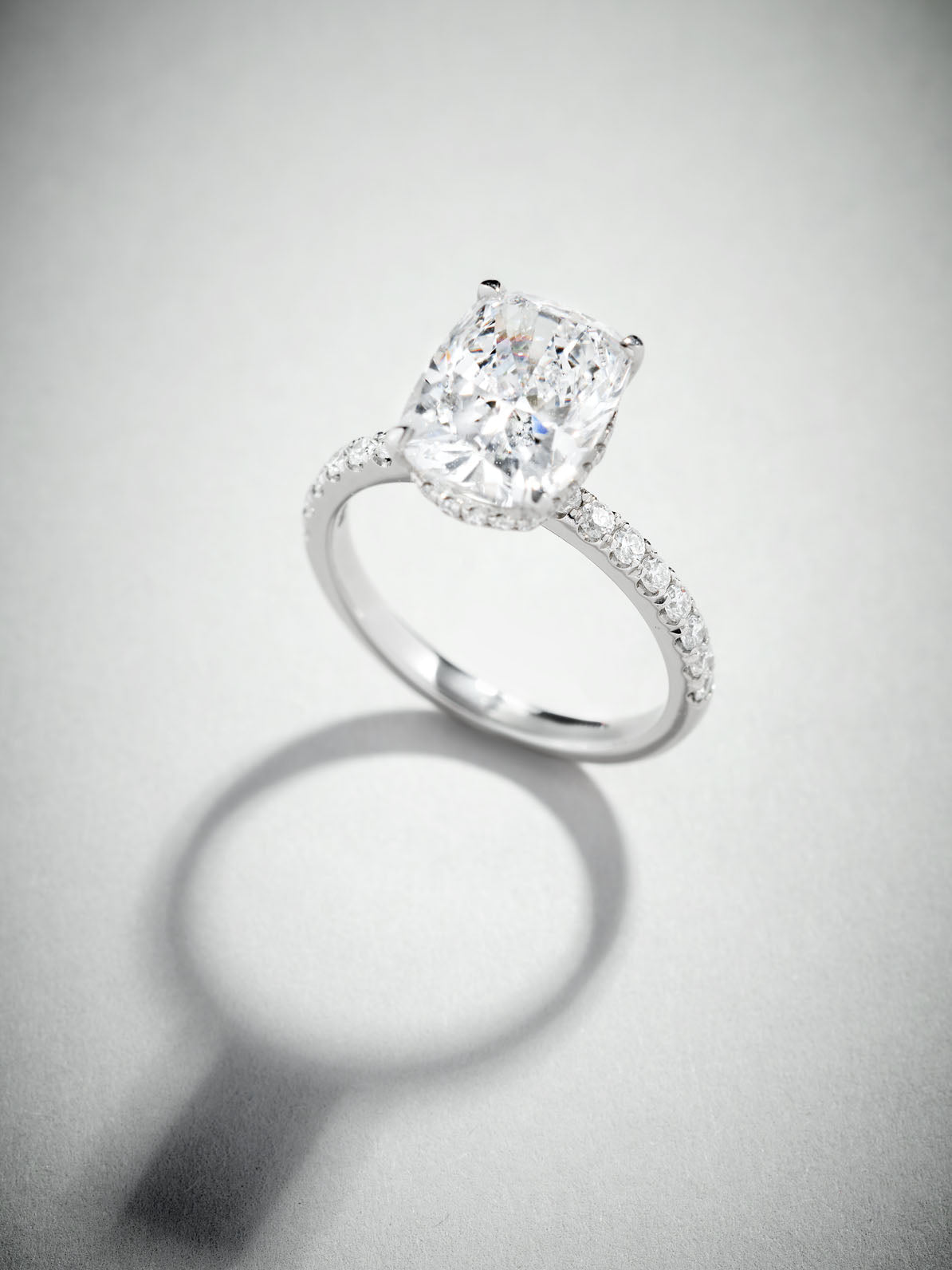 Hidden Halo Ring with 3.80 CT Elongtaed Cushion Cut Moissanite
