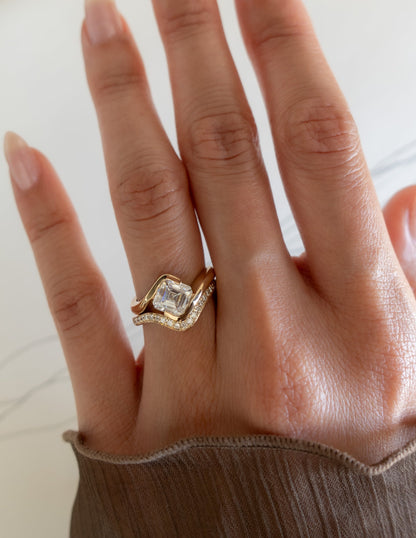 1.0-2.0 CT Asscher CVD Diamond Solitaire Stacked Bridal Ring Set