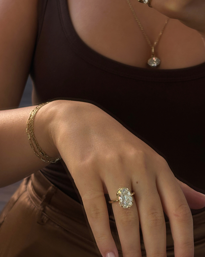 Claudine- Old Mine Elongated Cushion Solitaire Style Lab Grown Diamond Engagement Ring