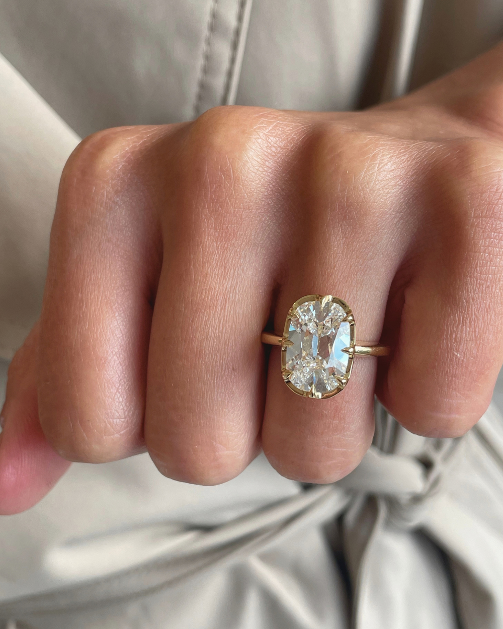 Claudine- Old Mine Elongated Cushion Solitaire Style Lab Grown Diamond Engagement Ring