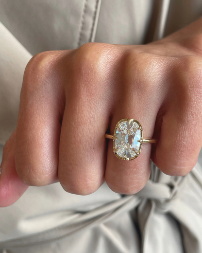 Claudine- Old Mine Elongated Cushion Solitaire Style Lab Grown Diamond Engagement Ring