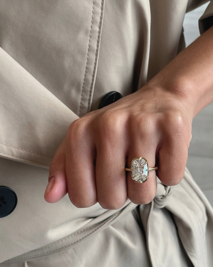 Claudine- Old Mine Elongated Cushion Solitaire Style Lab Grown Diamond Engagement Ring