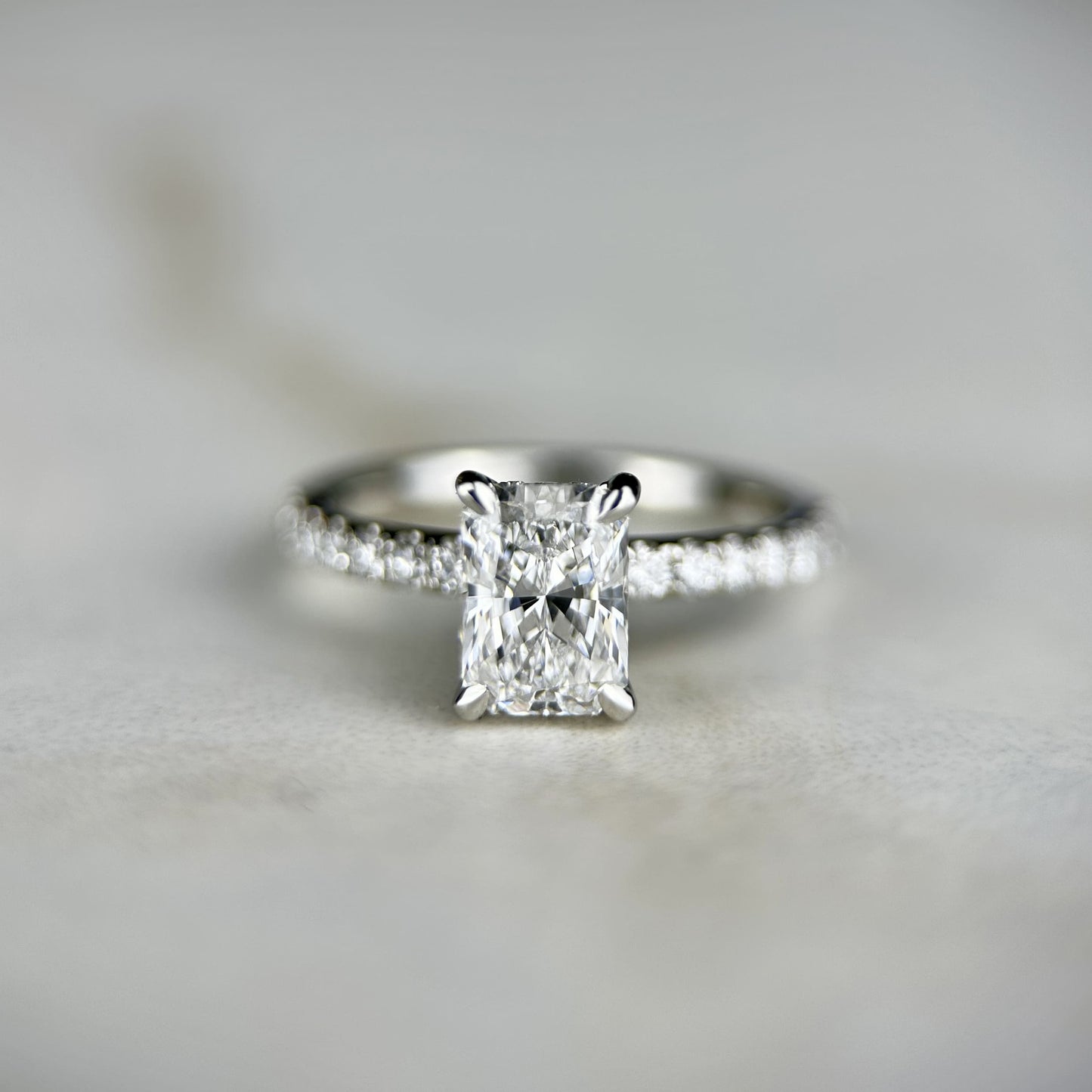 1.20 CT Radiant E/VS1 CVD Diamond Pave Hidden Halo Engagement Ring