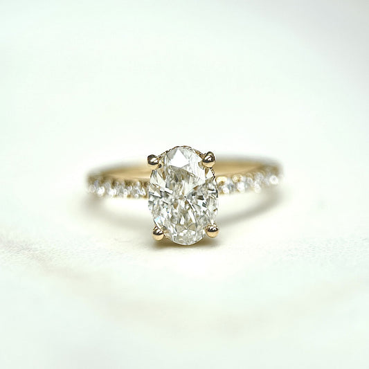 1.20 CT Oval E/VS1 CVD Diamond Pave Hidden Halo Engagement Ring