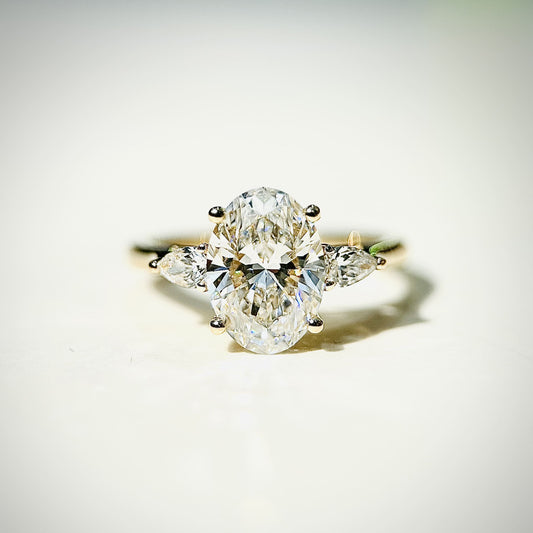 1.80 CT Oval E/VS1 CVD Diamond Three Stone Engagement Ring