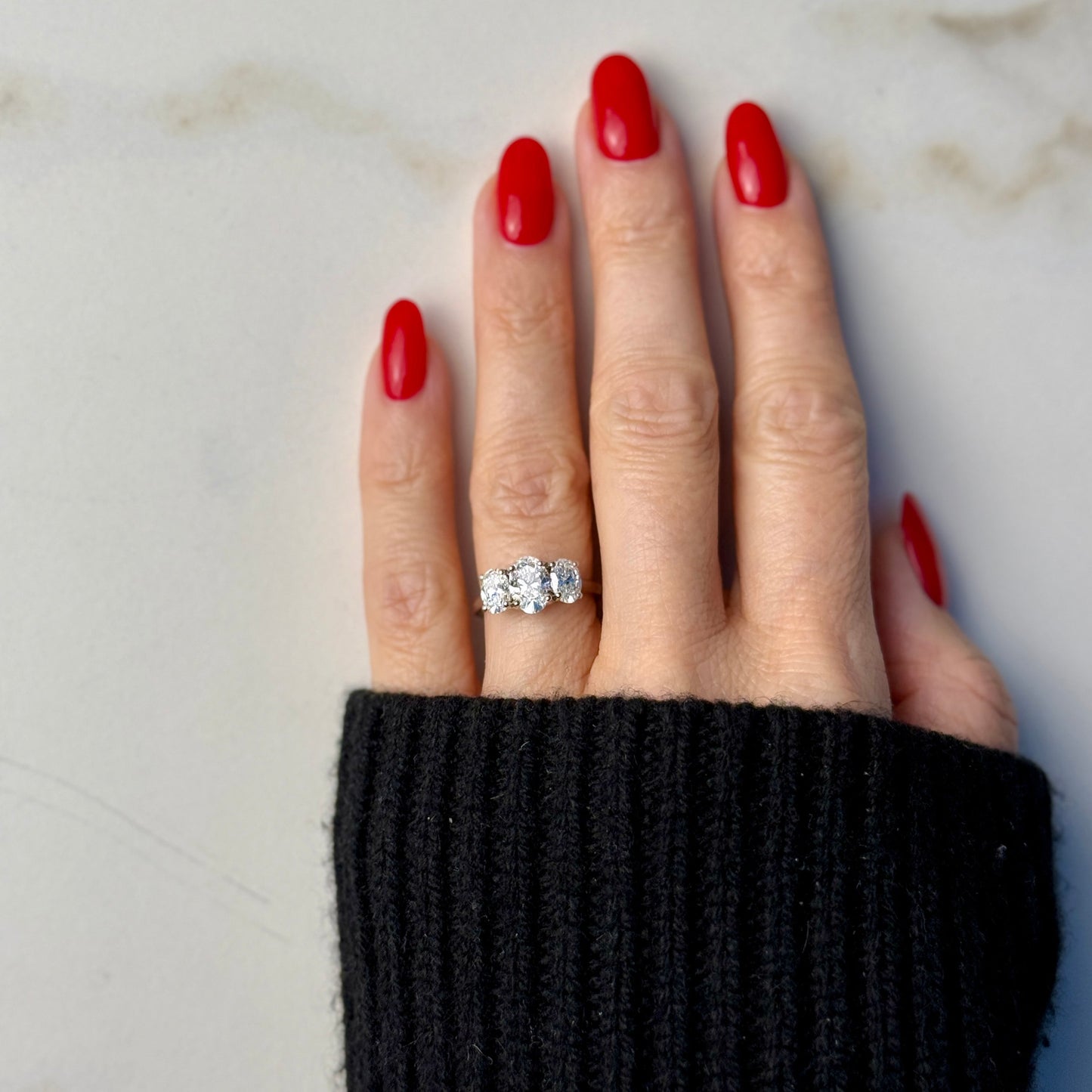 2.0 CT Oval E/VS1 CVD Diamond Three Stone Engagement Ring