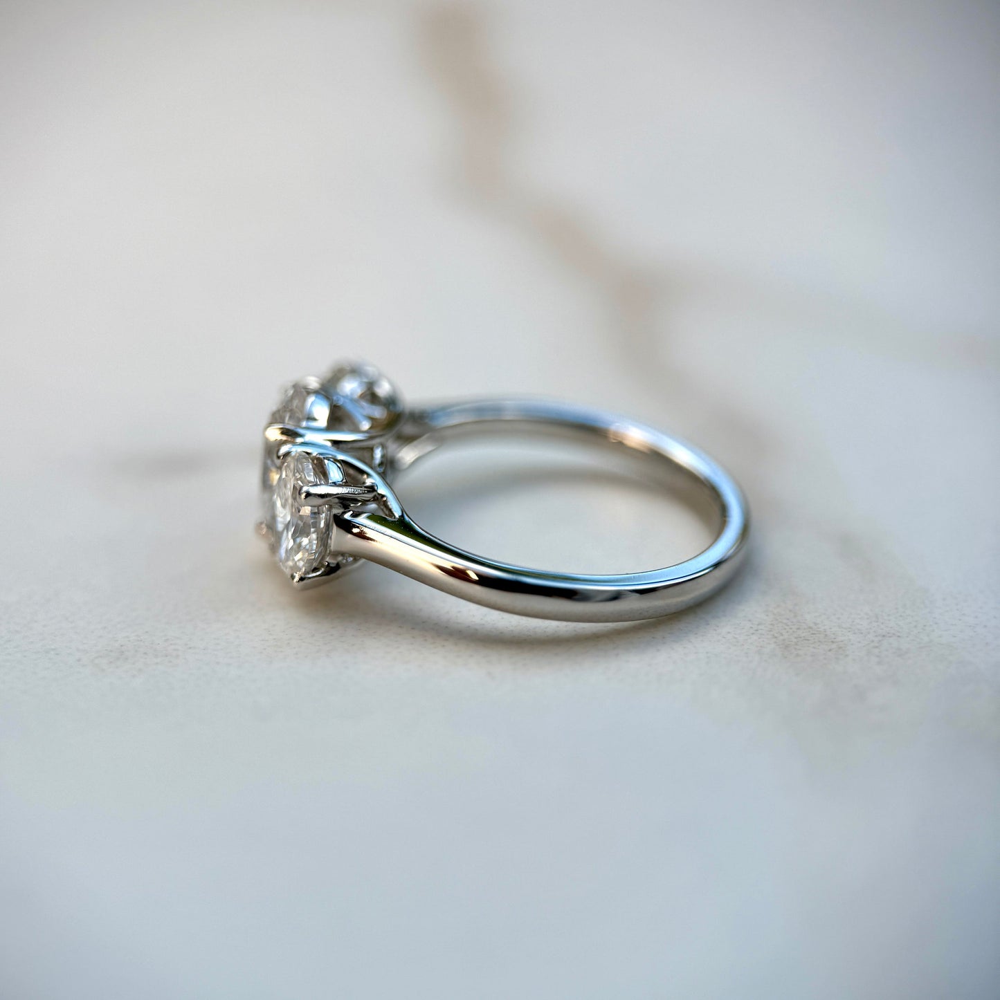 2.0 CT Oval E/VS1 CVD Diamond Three Stone Engagement Ring