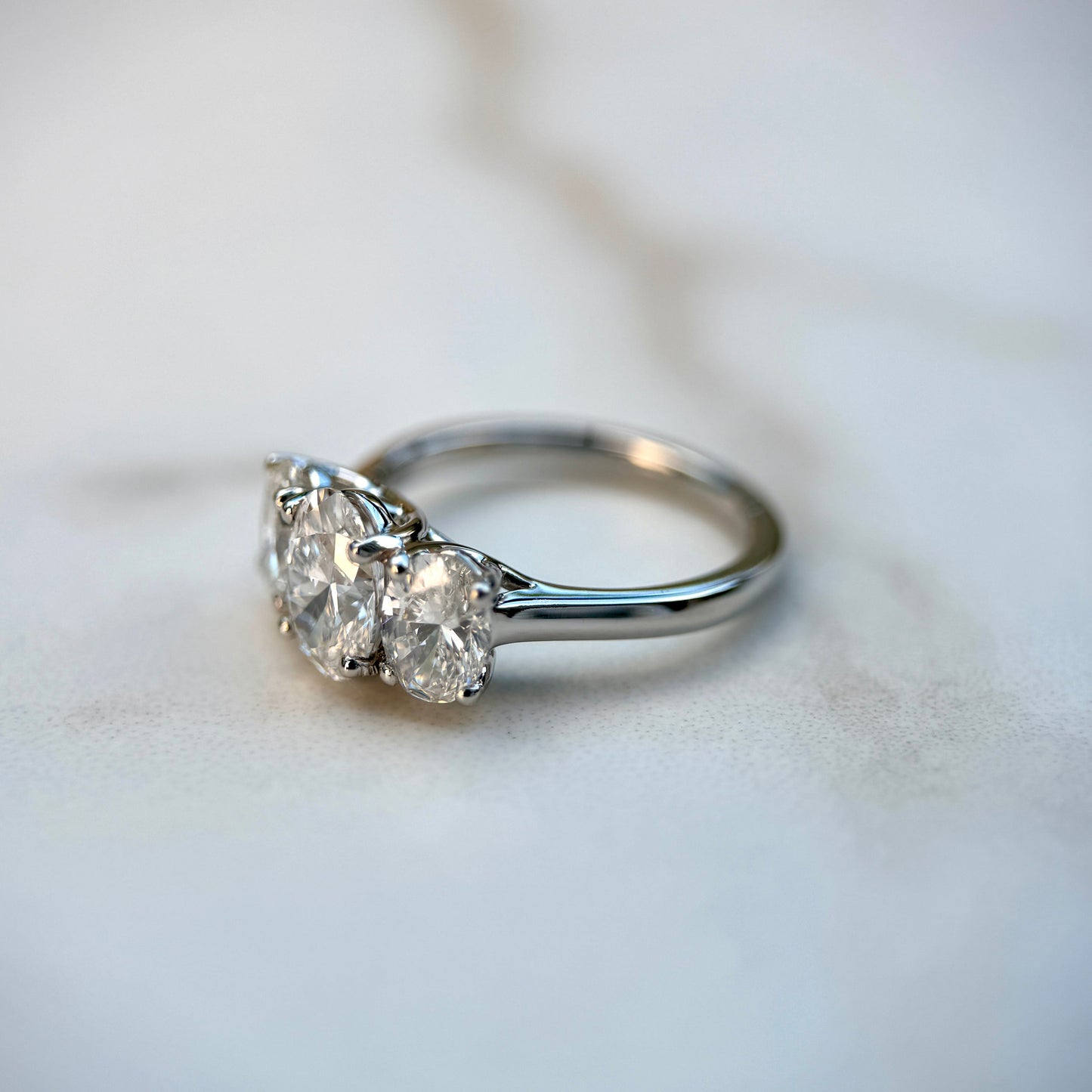 2.0 CT Oval E/VS1 CVD Diamond Three Stone Engagement Ring