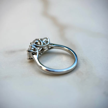 2.0 CT Oval E/VS1 CVD Diamond Three Stone Engagement Ring