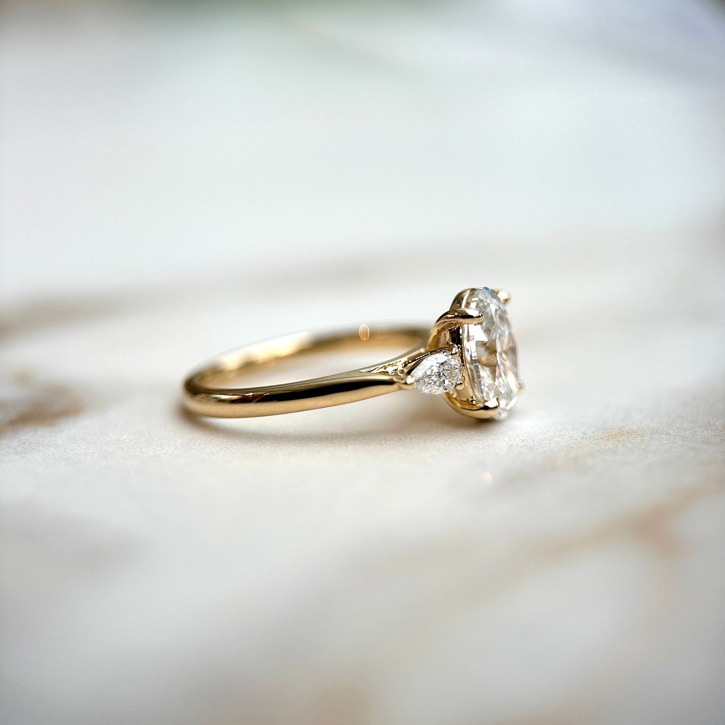 1.50 CT Oval E/VS1 CVD Diamond Three Stone Engagement Ring