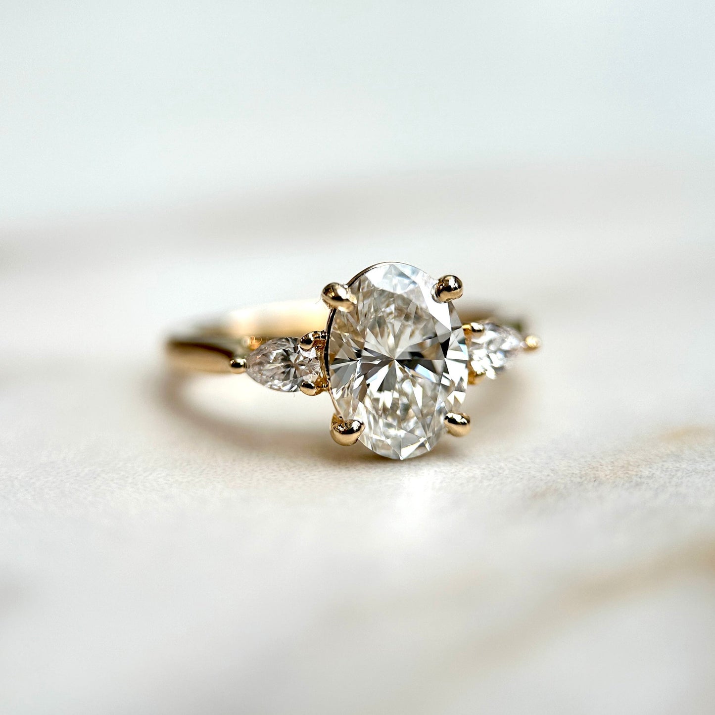 1.50 CT Oval E/VS1 CVD Diamond Three Stone Engagement Ring