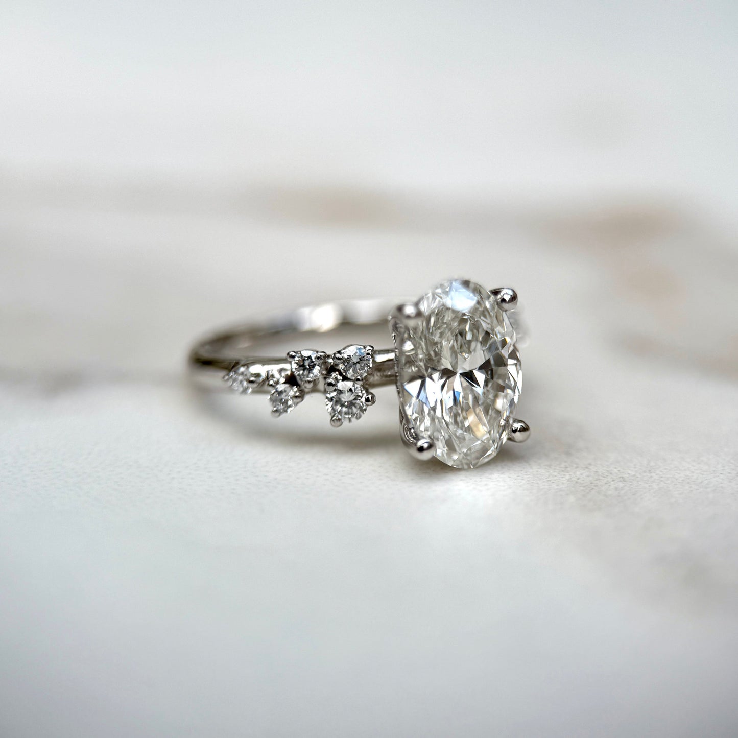 1.80 CT Oval E/VS1 CVD Diamond Cluster Engagement Ring