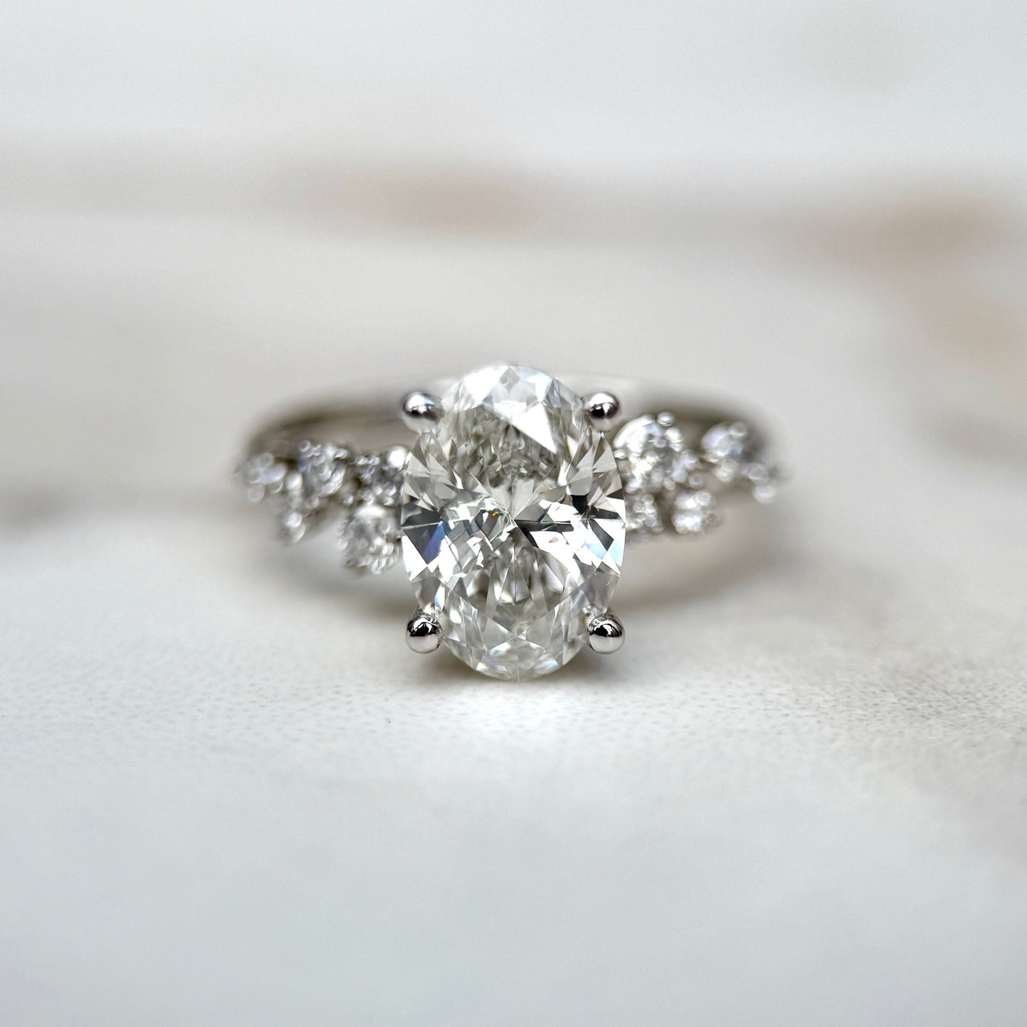 1.80 CT Oval E/VS1 CVD Diamond Cluster Engagement Ring