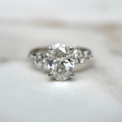 1.80 CT Oval E/VS1 CVD Diamond Cluster Engagement Ring