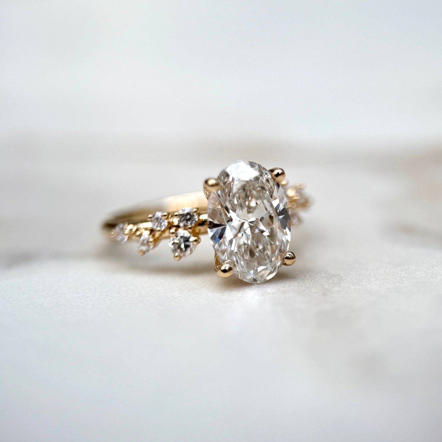 1.80 CT Oval E/VS1 CVD Diamond Cluster Engagement Ring