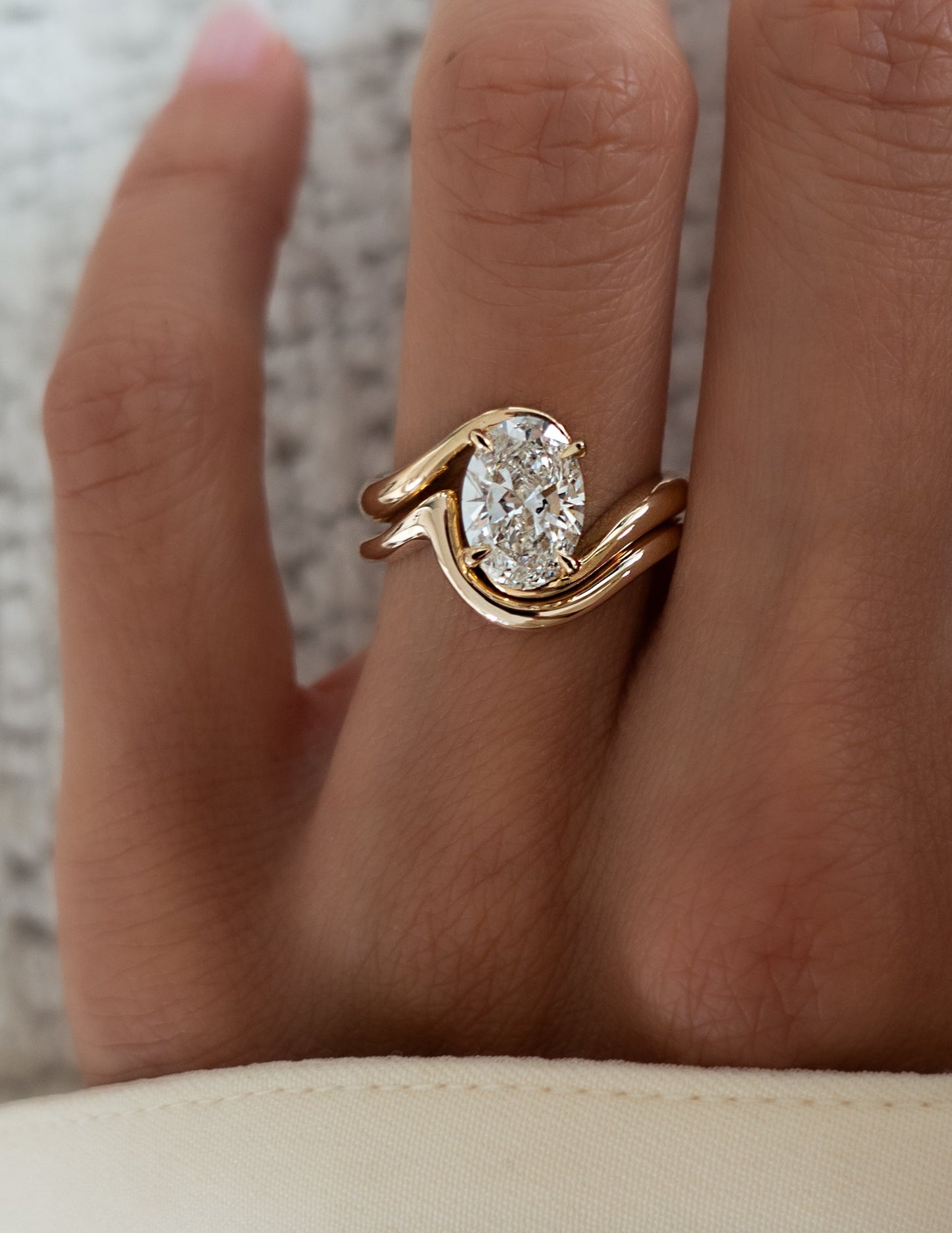 1.0- 3.0 CT Oval Cut Lab Grown Diamond Unique Setting Bridal Set