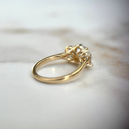 2.0 CT Oval E/VS1 CVD Diamond Three Stone Engagement Ring
