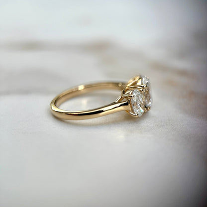 2.0 CT Oval E/VS1 CVD Diamond Three Stone Engagement Ring