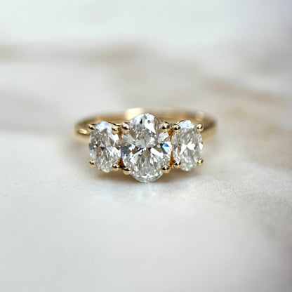 2.0 CT Oval E/VS1 CVD Diamond Three Stone Engagement Ring
