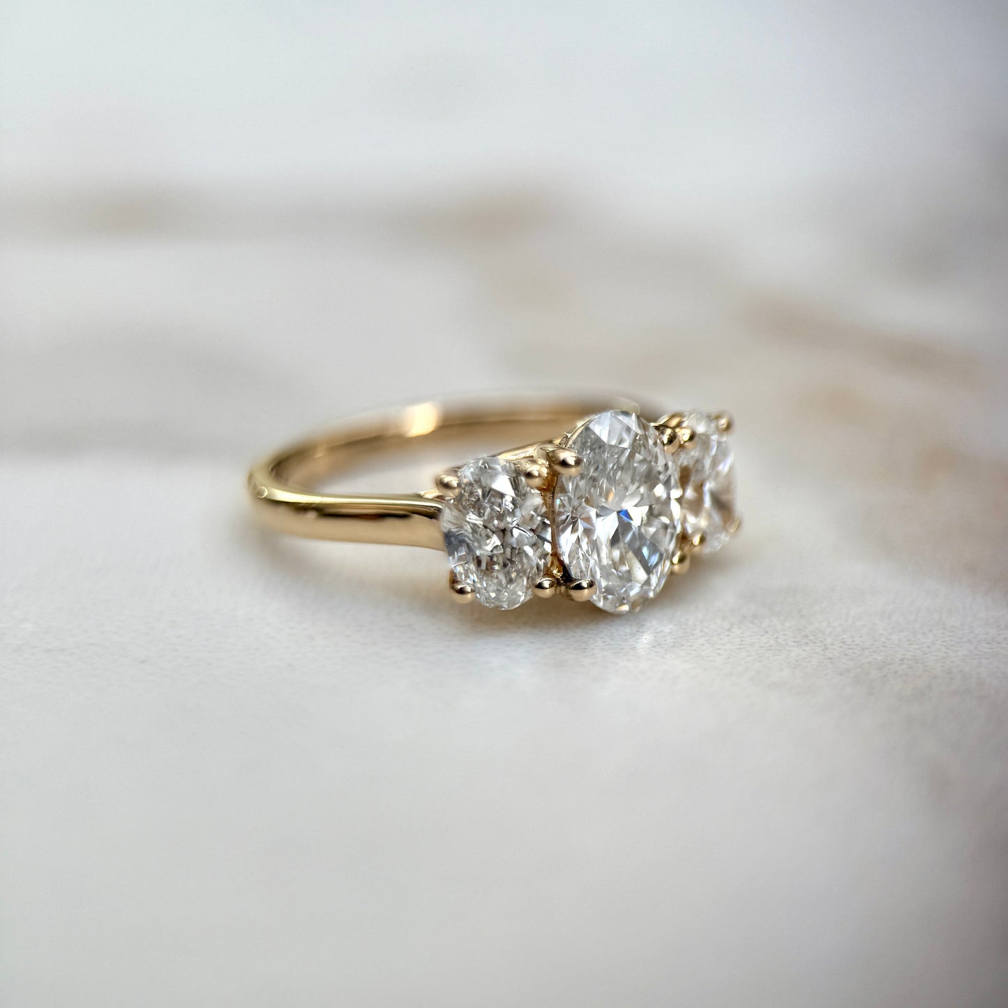 2.0 CT Oval E/VS1 CVD Diamond Three Stone Engagement Ring