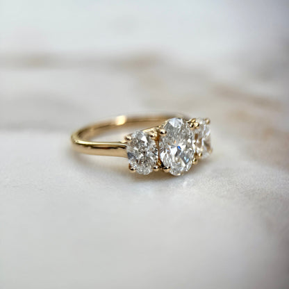 2.0 CT Oval E/VS1 CVD Diamond Three Stone Engagement Ring