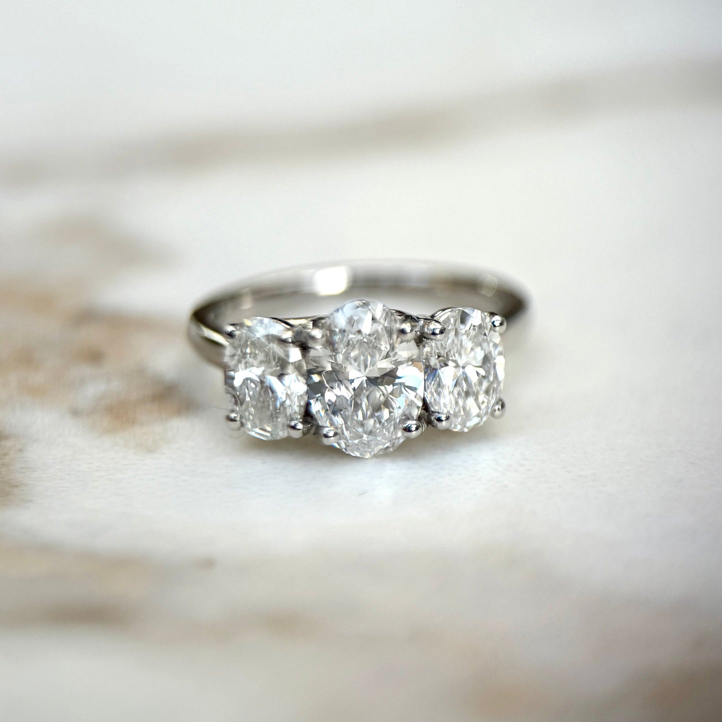 2.0 CT Oval E/VS1 CVD Diamond Three Stone Engagement Ring