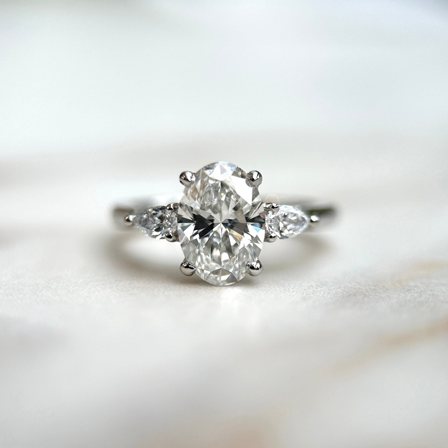 1.50 CT Oval E/VS1 CVD Diamond Three Stone Engagement Ring