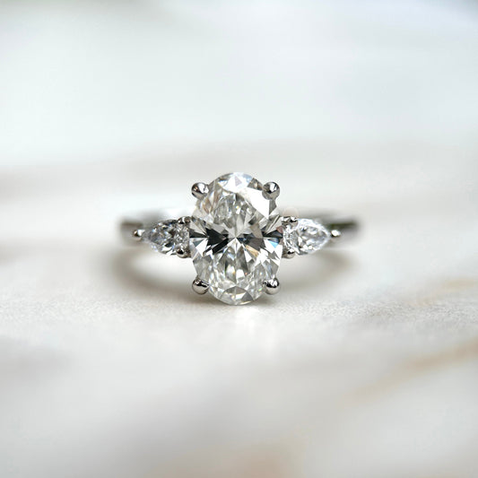 1.50 CT Oval E/VS1 CVD Diamond Three Stone Engagement Ring