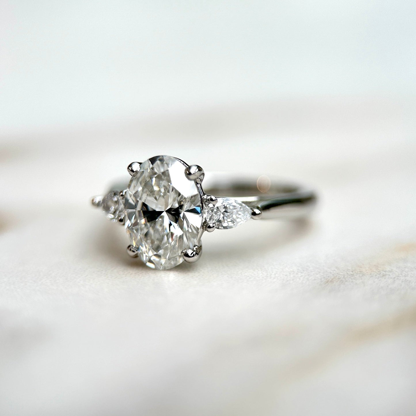 1.50 CT Oval E/VS1 CVD Diamond Three Stone Engagement Ring