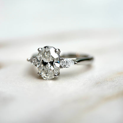 1.50 CT Oval E/VS1 CVD Diamond Three Stone Engagement Ring