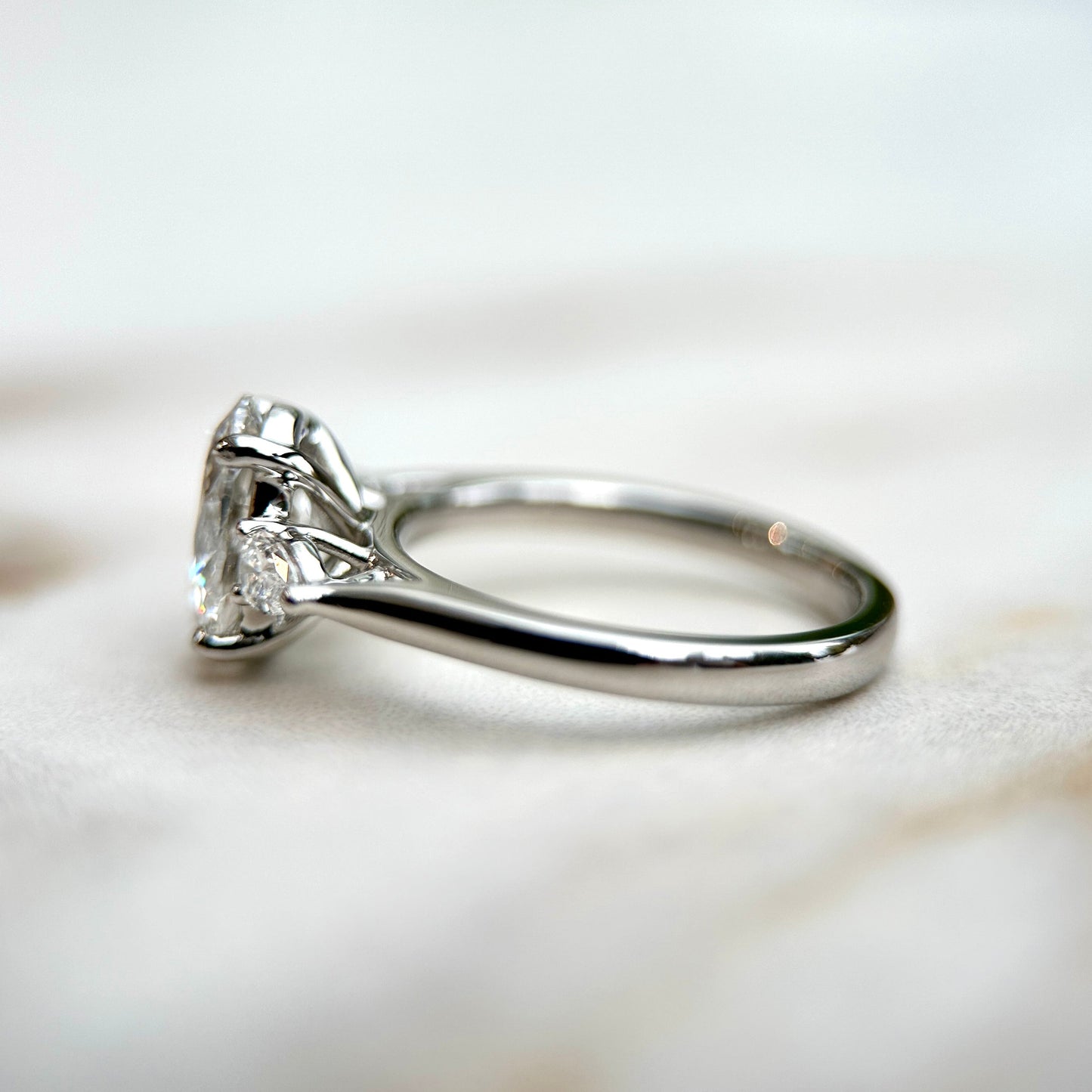 1.50 CT Oval E/VS1 CVD Diamond Three Stone Engagement Ring