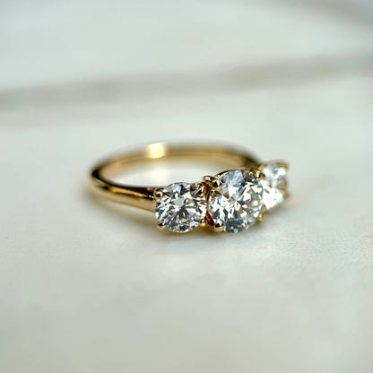 2.0 CT Round E/VS1 CVD Diamond Three Stone Engagement Ring