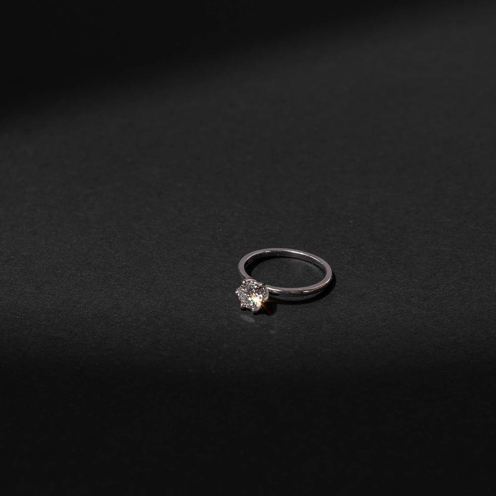 Classic solitaire ring with round moissanite center stone