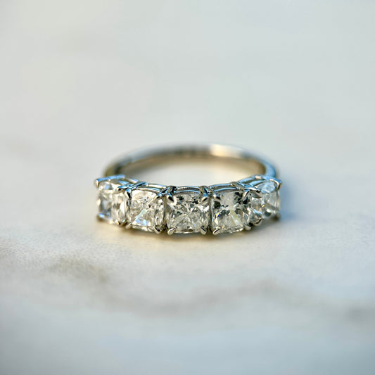 2.50 TCW Cushion Lab Grown Diamond Five Stone Eternity Wedding Band
