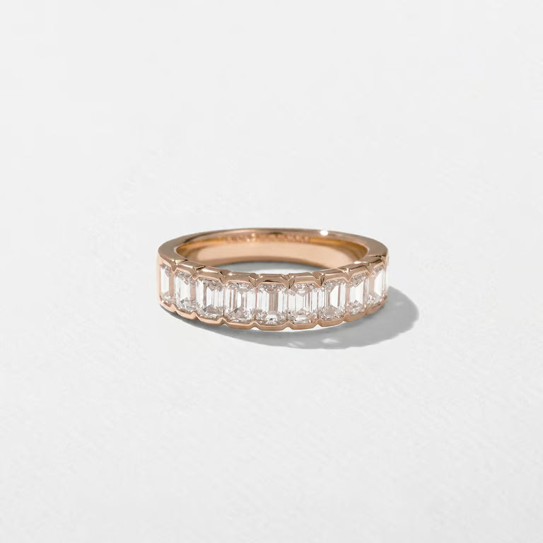 Caprice- Emerald Half Bezel Half Eternity Lab Grown Diamond Wedding Band