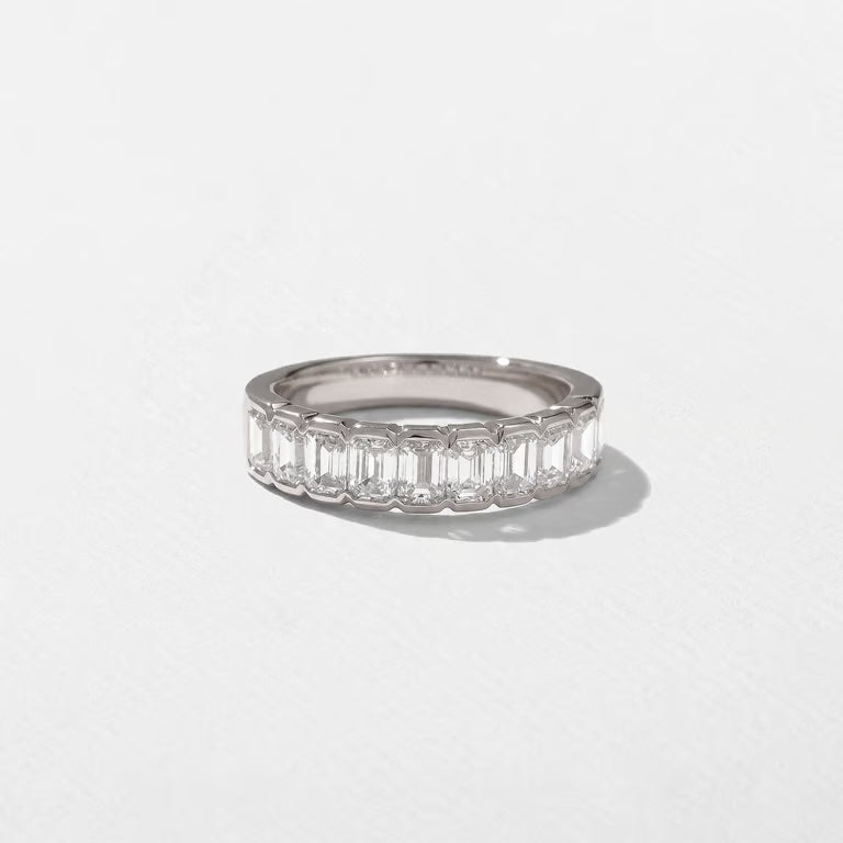 Caprice- Emerald Half Bezel Half Eternity Lab Grown Diamond Wedding Band
