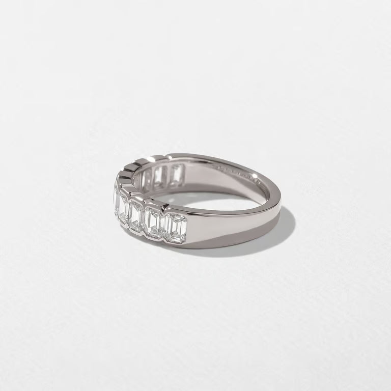 Caprice- Emerald Half Bezel Half Eternity Lab Grown Diamond Wedding Band