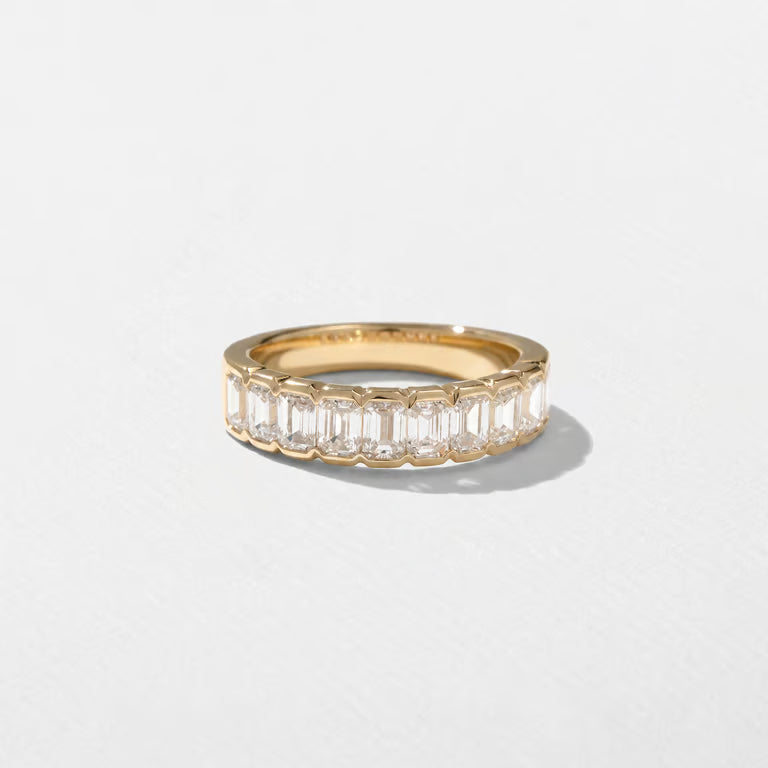 Caprice- Emerald Half Bezel Half Eternity Lab Grown Diamond Wedding Band