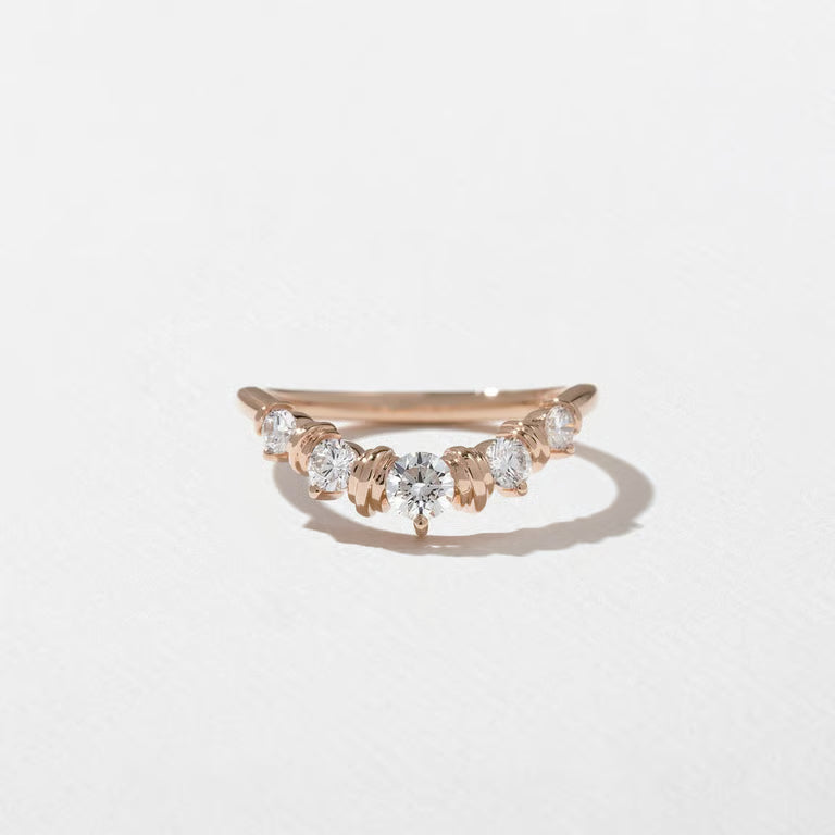 Cerise- Round Cluster with Sculpted Gold Details Lab Grown Diamond Wedding Band
