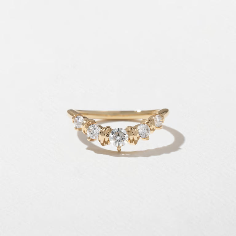 Cerise- Round Cluster with Sculpted Gold Details Lab Grown Diamond Wedding Band