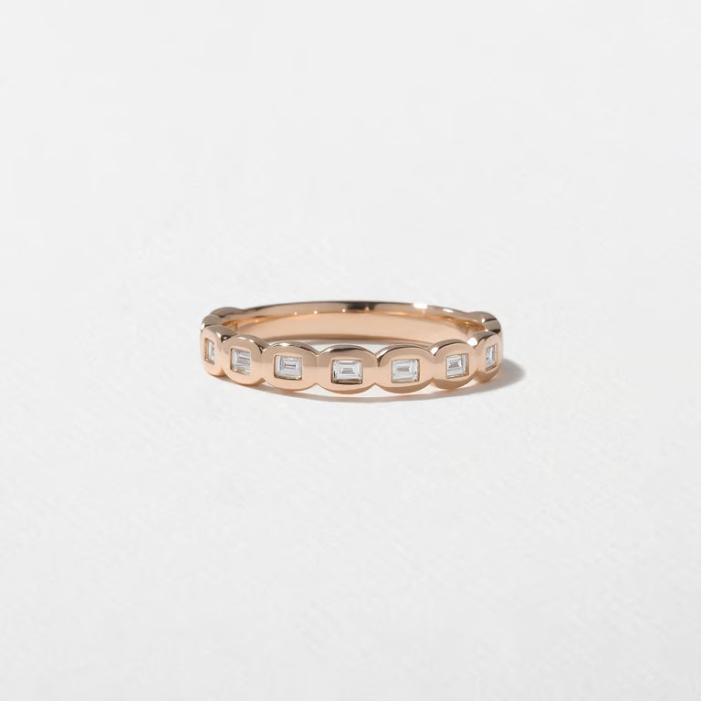 Cyrene- Emerald Bezel Lab Grown Diamond Wedding Band