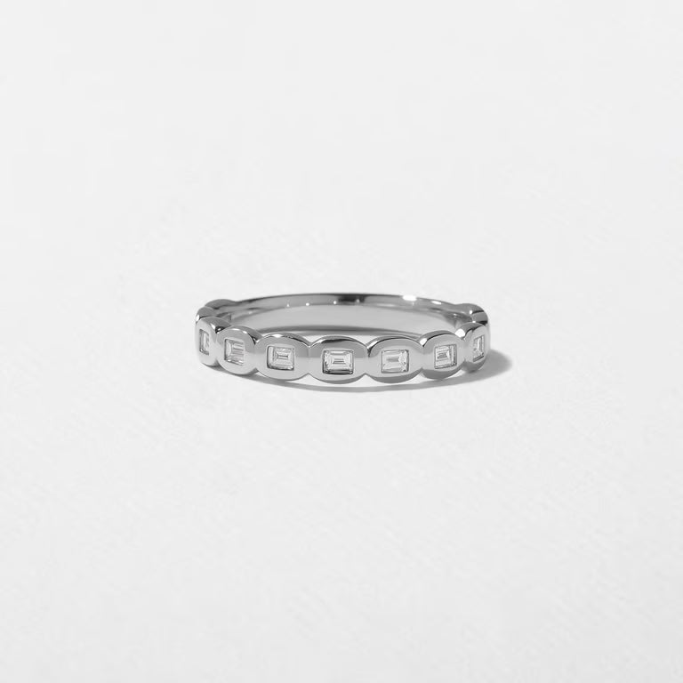 Cyrene- Emerald Bezel Lab Grown Diamond Wedding Band